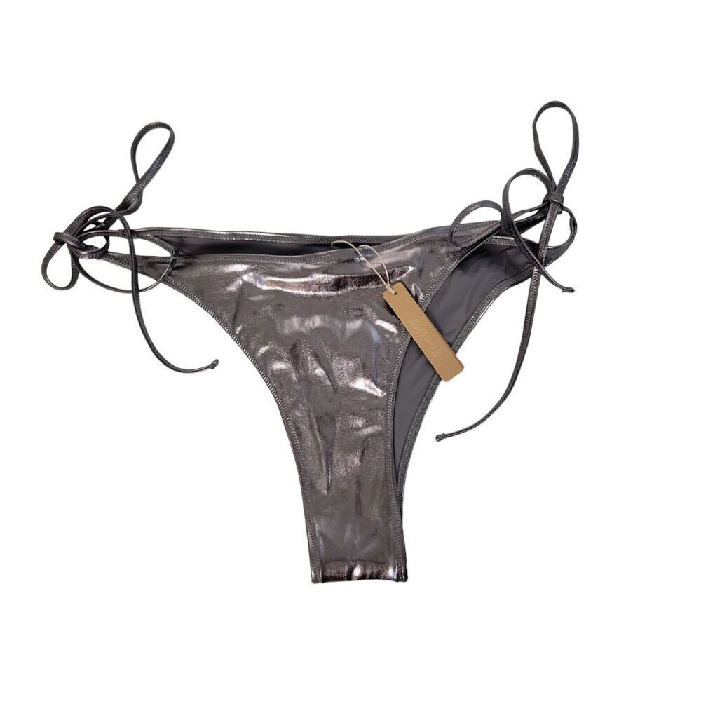 SKIMS Metallic Swim Tie Bikini Bottom Womens Plus 4X Grey Shiney Vixen Beach NWT